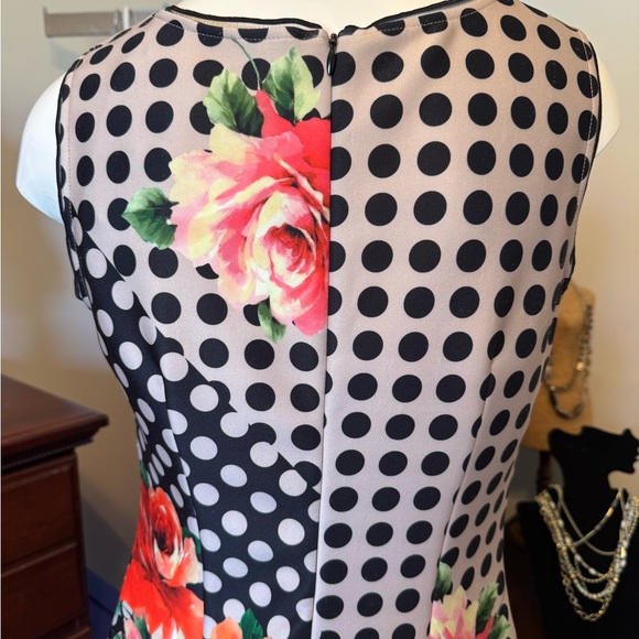 Joseph Ribkoff Floral Polka Dot Sleeveless Dress Size 6 Red Orange Blue NWTS - Picture 7 of 11